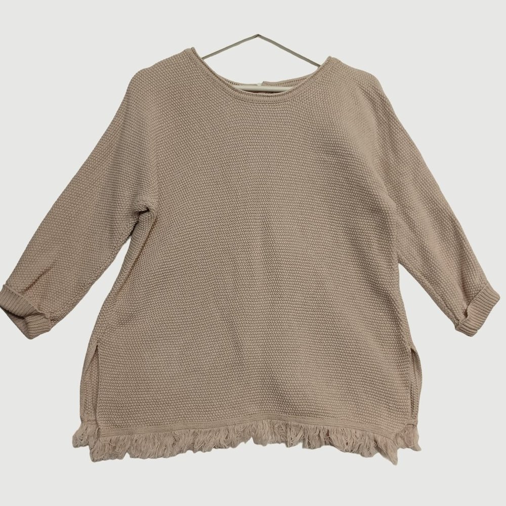 Wrap London Pullover Sweater Hally Knit Fringe Button Back Womens 8‎